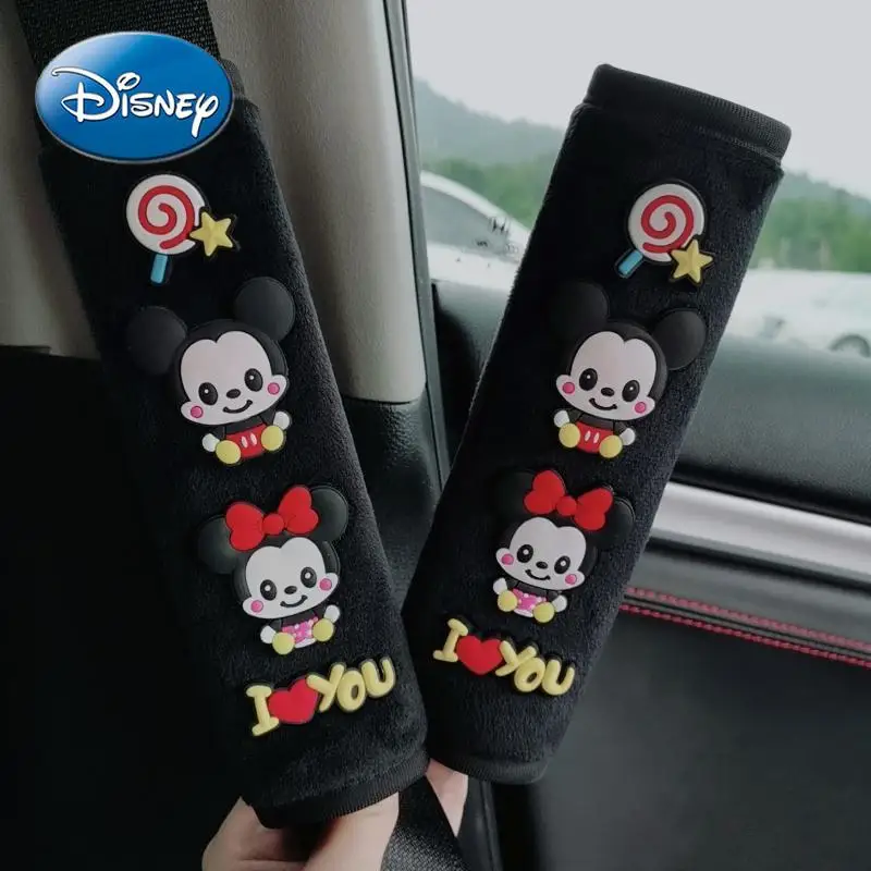 

Disney Mickey Mouse Minnie Mickey New Soft Car Shoulder Strap Cartoon Cute Short Plush Warm and Safe Shoulder Protection Sleeve