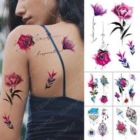 waterproof temporary tattoo stickers rose lily flower leaf color flash tattoos female arm henna thigh body art fake tatoo male