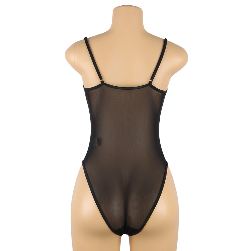 Women Mesh Sexy Teddy Backless Floral Lingerie Patchwork Lace See Through Body Femme Sling Underwire Button Lenceria RS80959