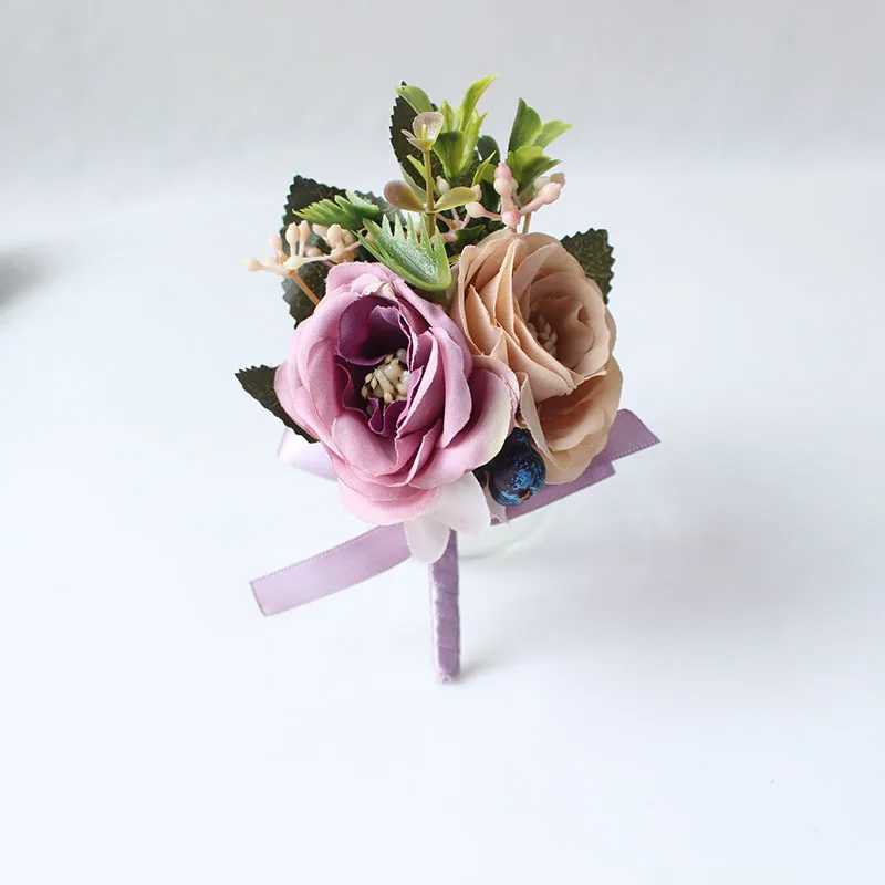 Corsage-E Йо Чо искусственный цветок для свадьбы жениха бутоньерка Buttonhole белый синий шелк цветы браслет из цветов подружки невесты Свадьба булавка - Цвет: Corsage-E