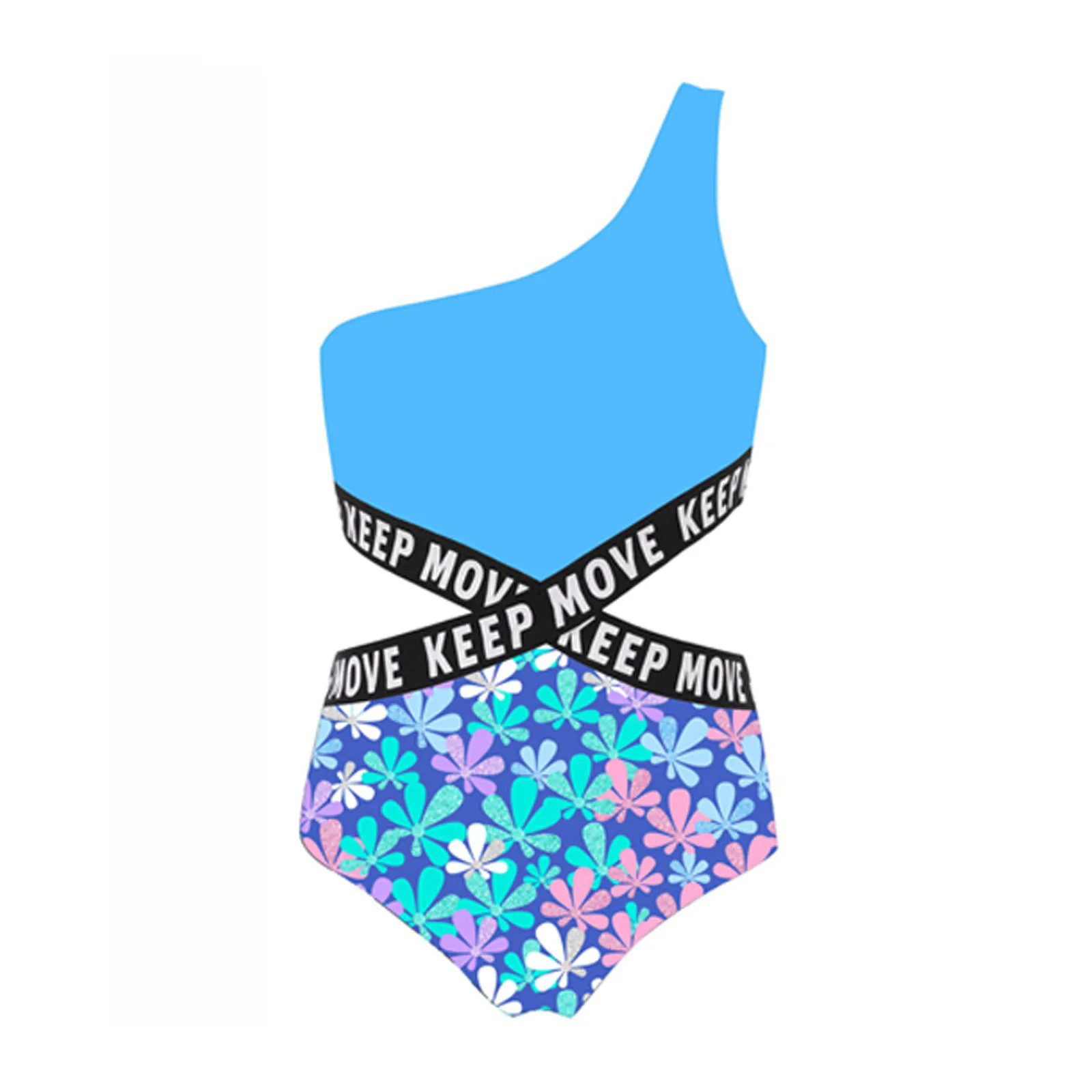 Цельный купальник для девочек-подростков с принтом на одно плечо детские