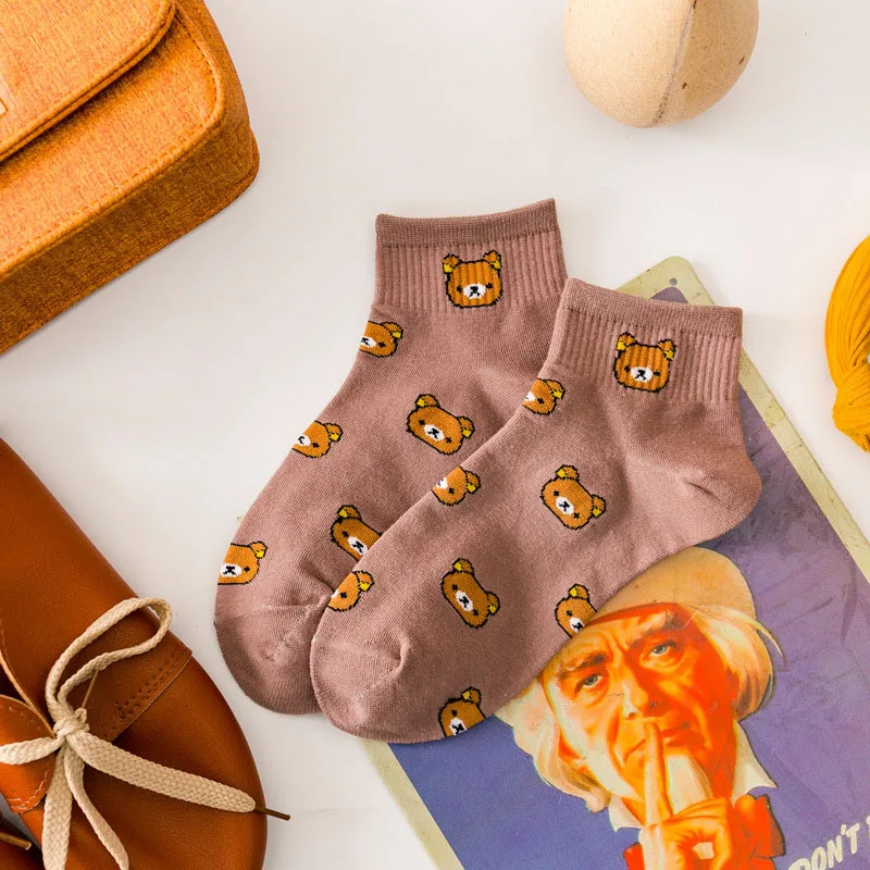 

3Pairs/Pack Cute Kawai Cartoon Funny Bear Lovely Animal Pattern Casual Sock Cotton Women's Tube Socks Breathable Fashion Socks