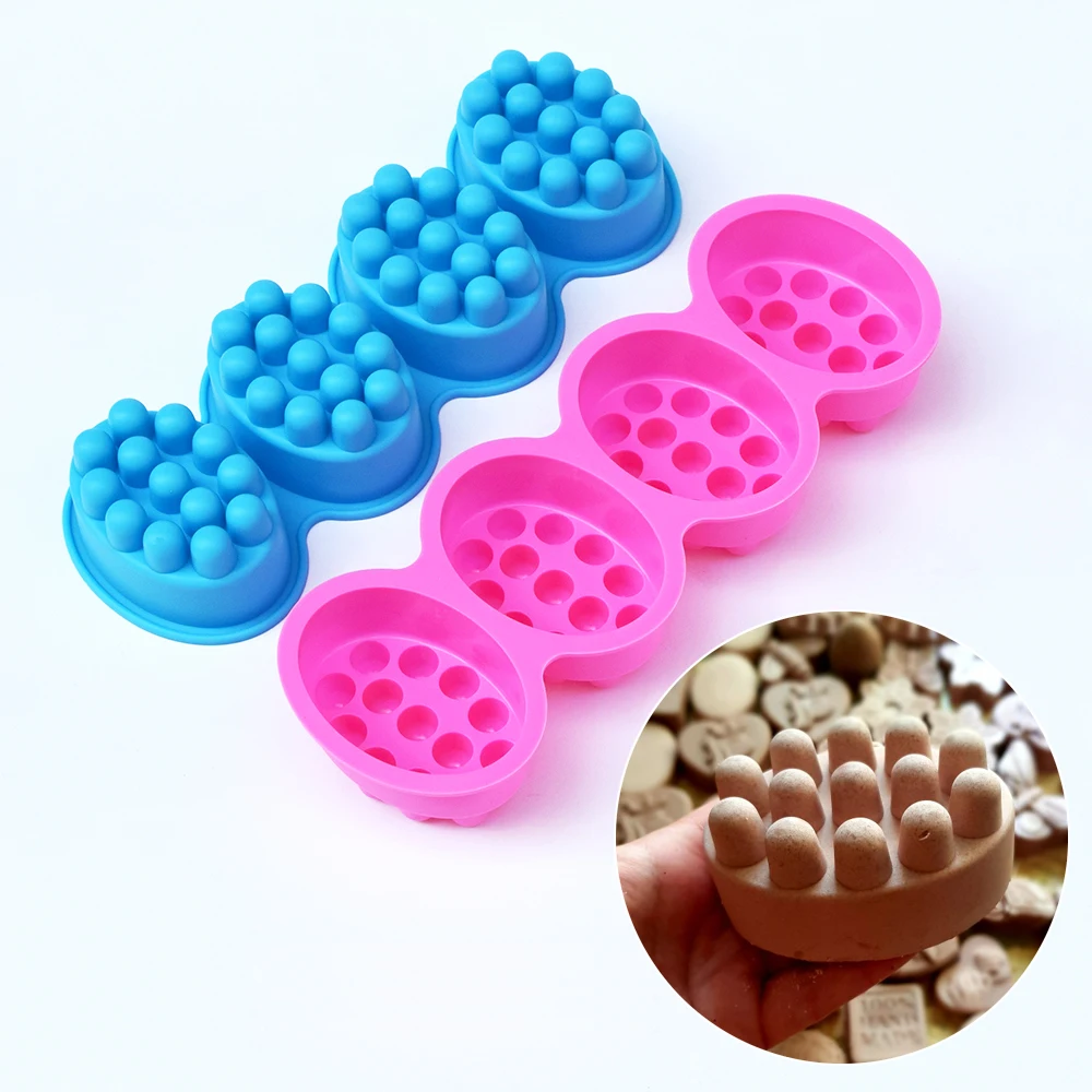 

2021 NEW Silicone Soap Mold 4 Compartment Massage Bar Soap making Tool With Single-hole Moulds soap mold