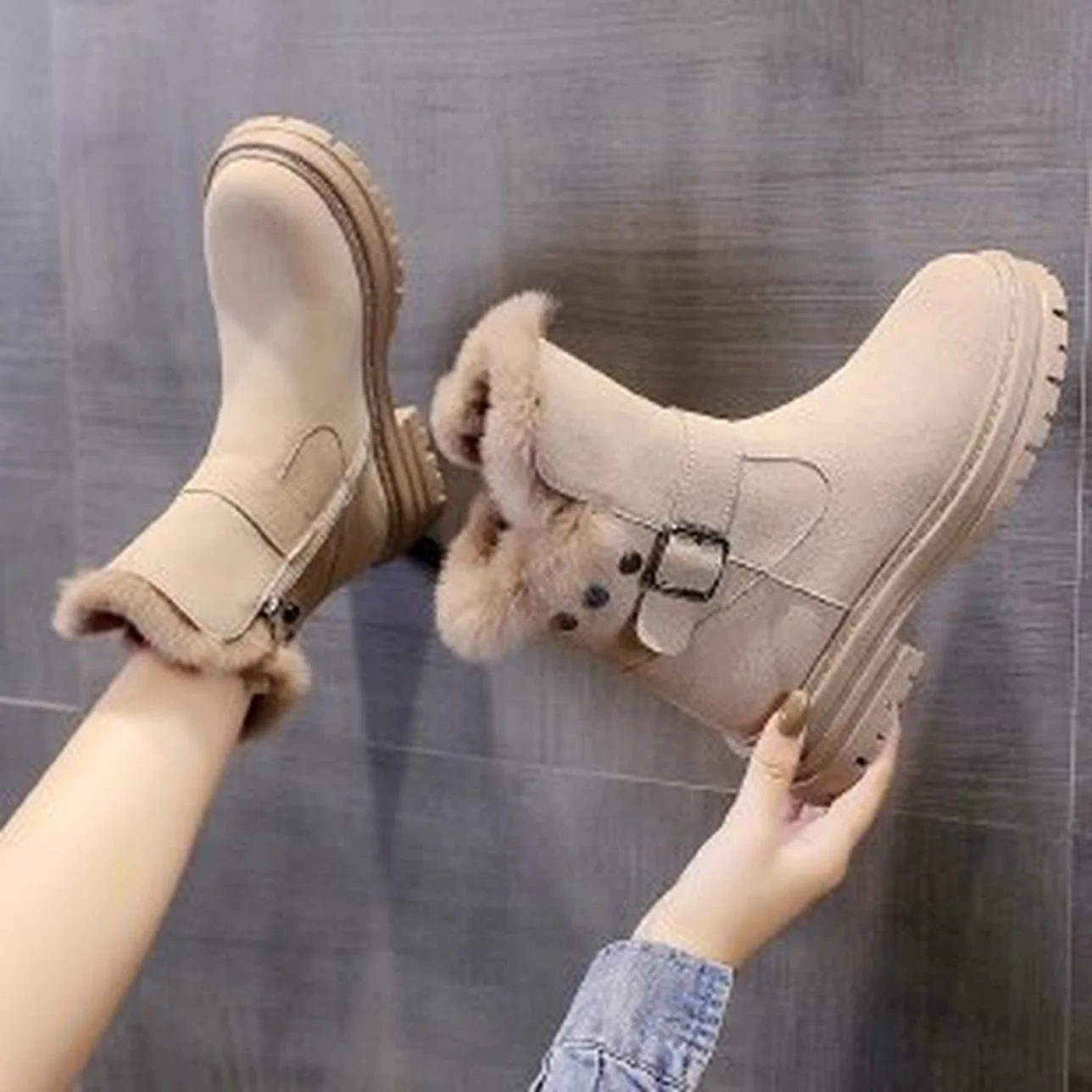 

Женские зимние ботильоны на молнии, зимние ботинки 2021, женские плюшевые ботинки на квадратном каблуке, повседневная обувь, женская обувь