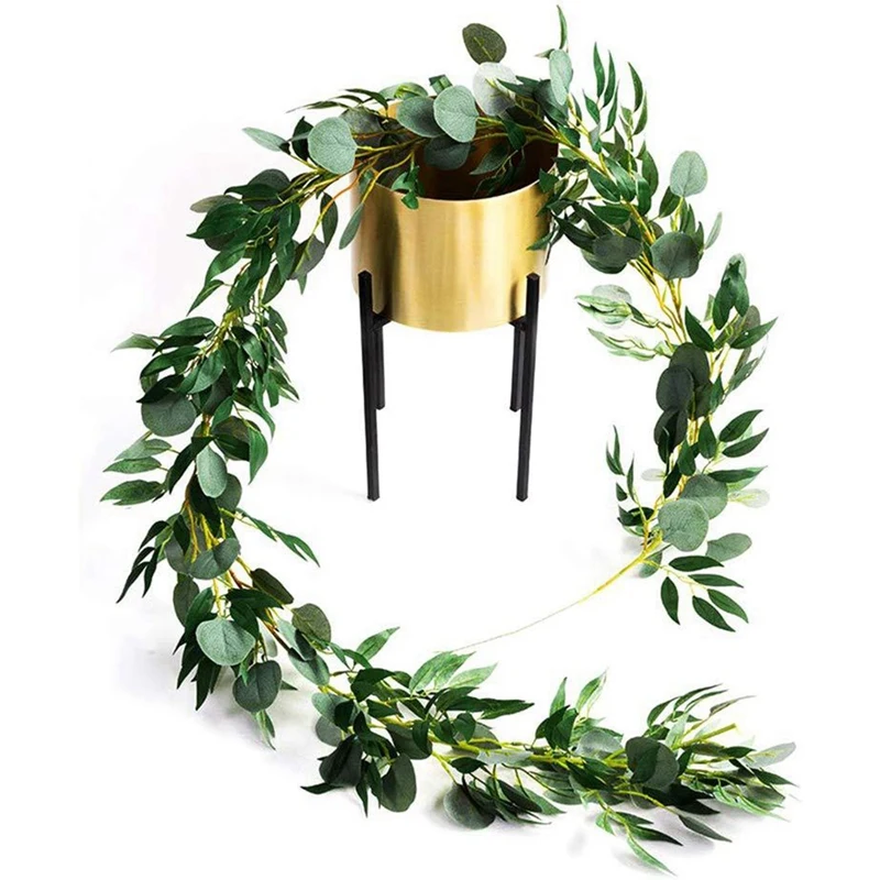 

4 Pack Artificial Eucalyptus Garland with Willow Leaves Fake Greenery Vines Swag for Wedding Table Runner Doorways Decor