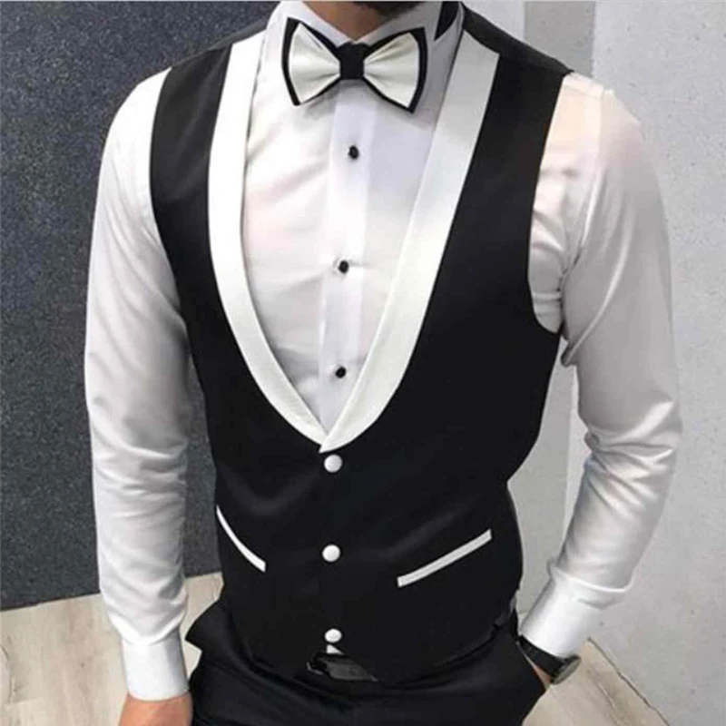 Slim Fit Men Waistcoat for Wedding Groom Tuxedo One Piece Suit Vests White and Black Custom New Fashion Coat | Мужская одежда