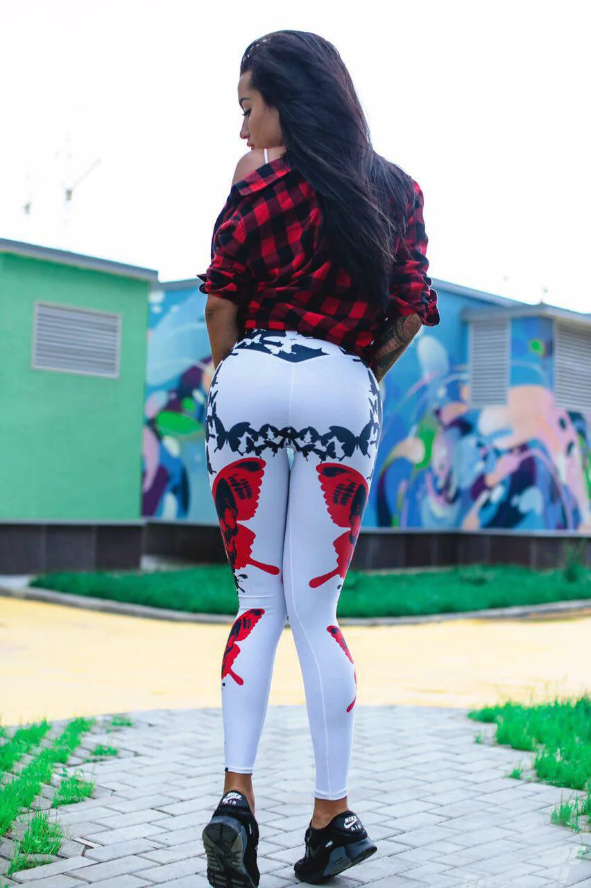 

Women's Quick Drying Exercise Tights Digital Printing Butterfly Yoga Leggings Hip High Waist Leggings Pants for Women Polyester