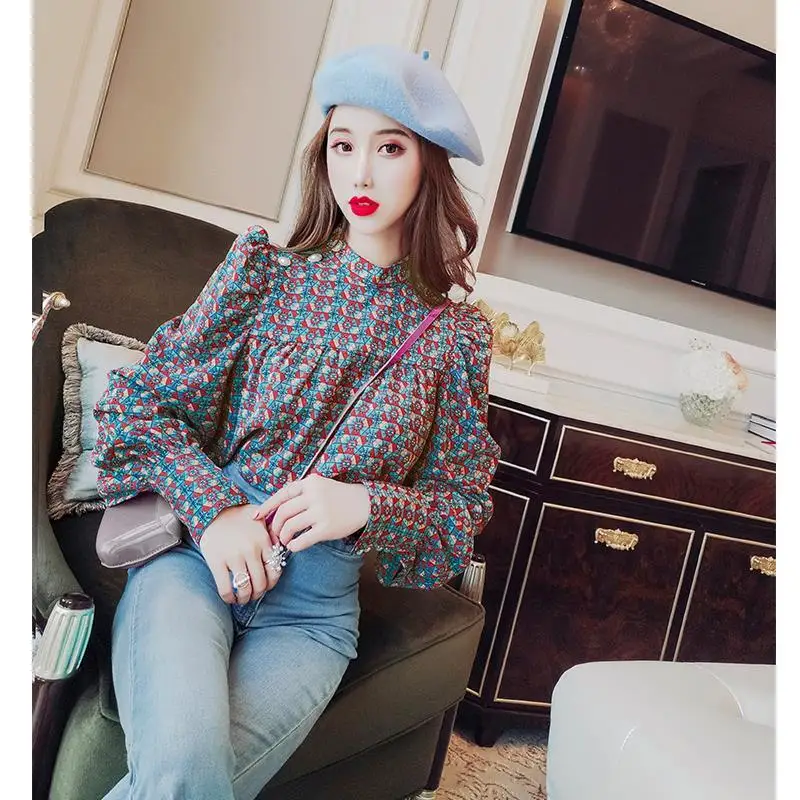 

Women 's Chiffon Blouse 2021 New Korean Style Fashionable Retro Easy Matching Loose Slimming Long Sleeves Printed Shirt
