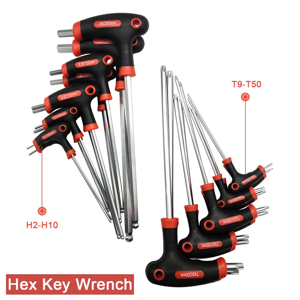 

10pcs With Ball End Hex Key Wrench Set Anti Rust Ergonomic T Handle High Performance Disassemble Professional Hand Tool