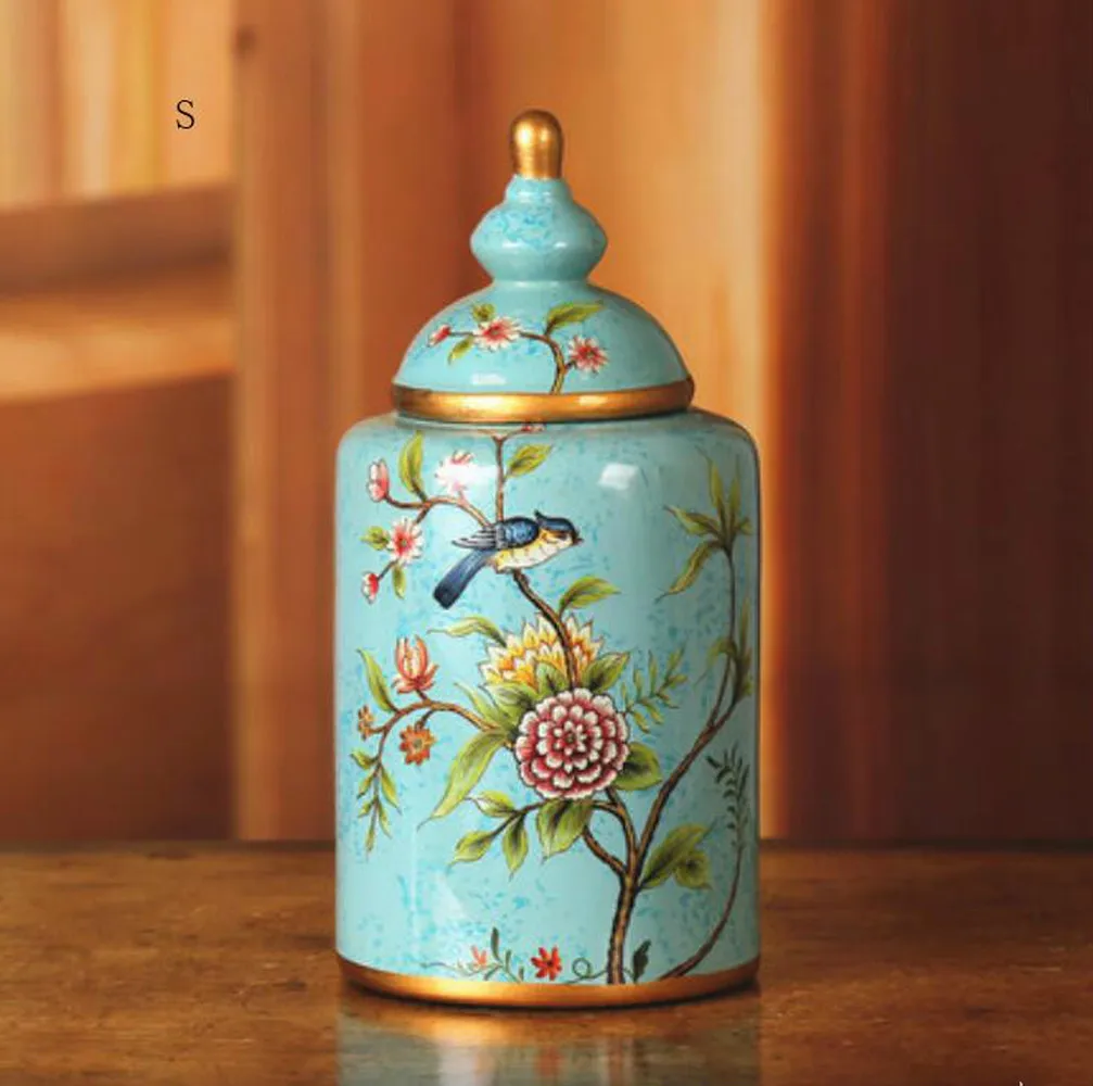 Керамический горшок ручной росписи в американском ретро стиле с цветами и