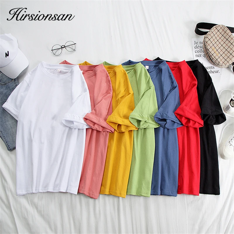 Футболка Hirsionsan Женская хлопковая оверсайз базовая однотонная Свободная рубашка