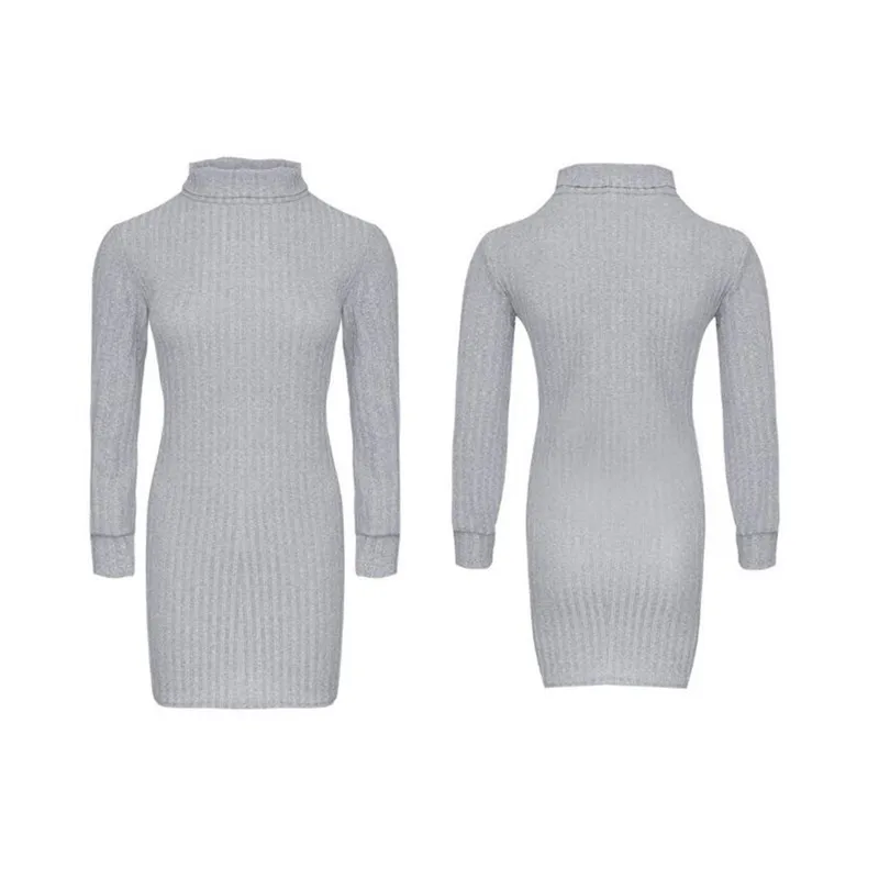

New Autumn Winter 2019 Casual Fashion Women Dress Long Sleeve Turtleneck Slim Sexy Dress Solid Color Short Sweater Dress Vestido