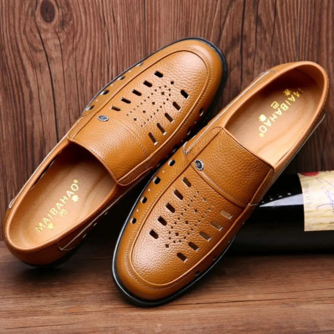 Мужские кожаные босоножки Koovan летние мужские сандалии кожаная Рабочая обувь с