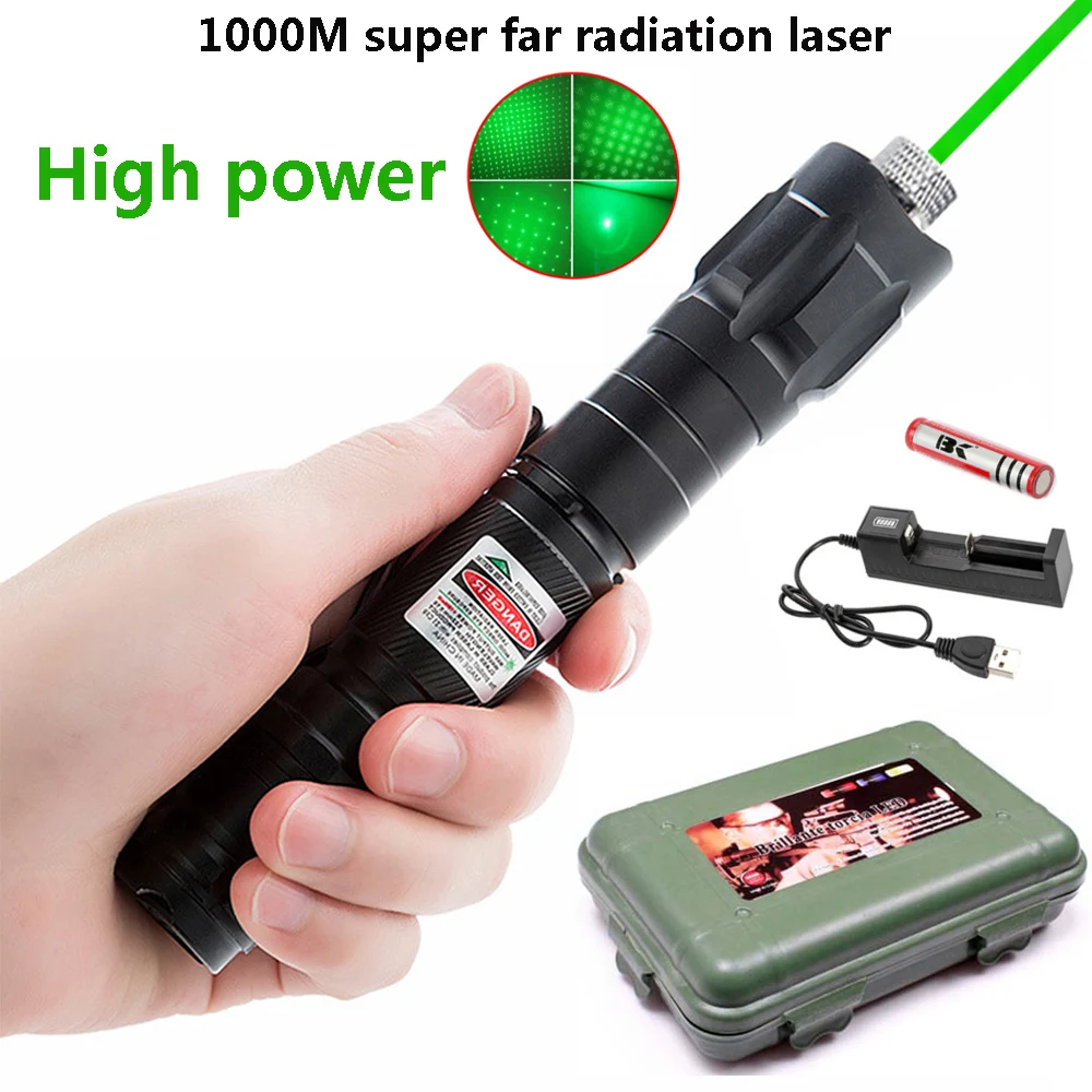 

High-power laser pointer 009 rechargeable USB military burning pen, powerful green laser sight, adjustable focus 2 in 1 laser