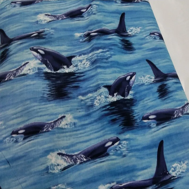 

Viaphil 100% Cotton Fabric Brand New Dolphin in Blue Sea Printed Sewing Cloth Dress Clothing Textile Tissue