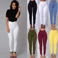 new women denim skinny jeggings pants high waist stretch pencil jeans woman slim sexy push up trousers candy color casual tight