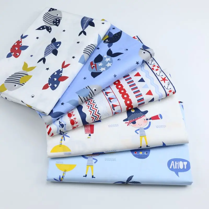 Тёмно-синяя хлопчатобумажная ткань для детского шитья лоскутного мультяшных