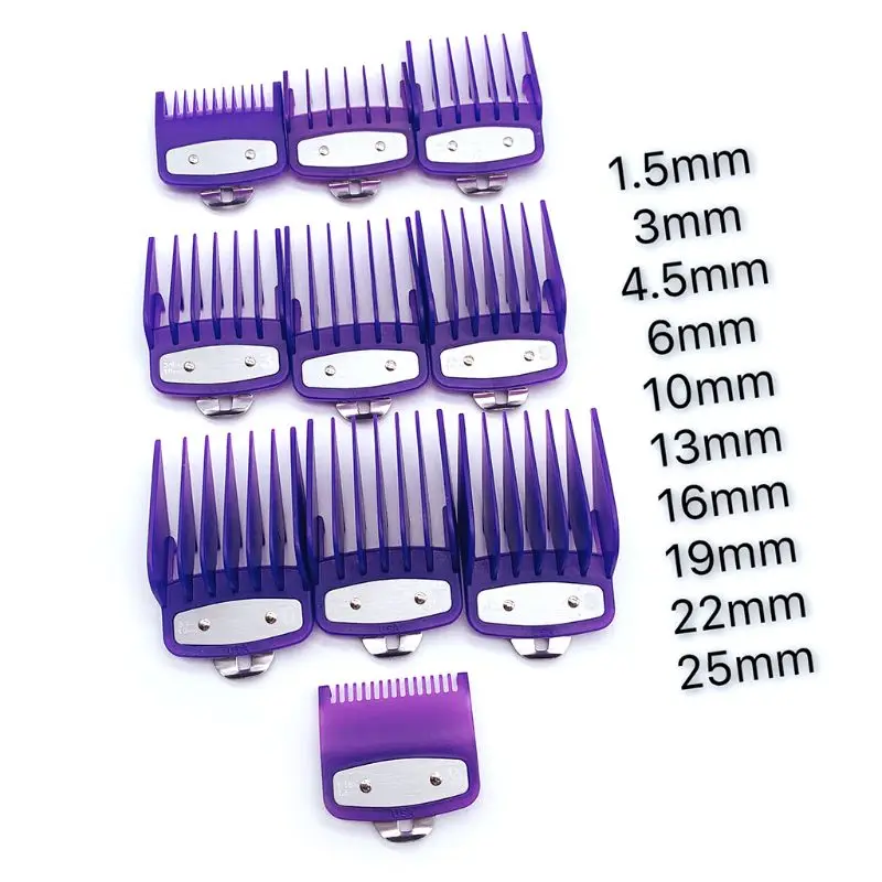 2/8/10PCS Barber Shop Styling Guide Comb Set Hair Trimmer Attachment Hairdresser Clipper Purple Limit with Metal Clip | Красота и