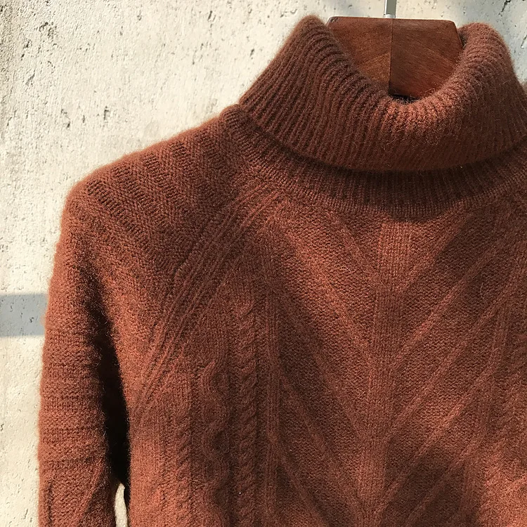 Свитер mujer moda женский осенне-зимний толстый теплый пуловер с высоким воротом кашемировый свитер из яка твист свитер damski
