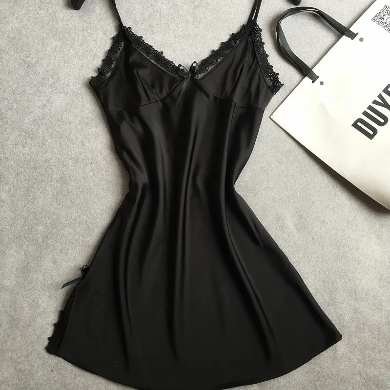 New Summer Suspender Women's Nightdress Solid Lace Sexy  Silk Tempting One-piece Dress Sexy Nightgown Sleep Tops