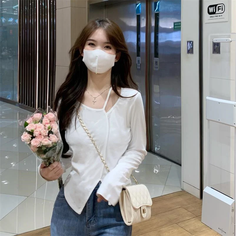 Осень-зима 2021 короткая облегающая футболка с длинным рукавом | Женская одежда