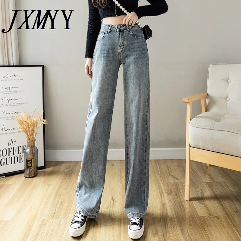 

JXMYY Fashion Simple Design Wide Leg Jeans Women Loose 2022 Autumn And Winter New Retro High Waist Draped Trousers