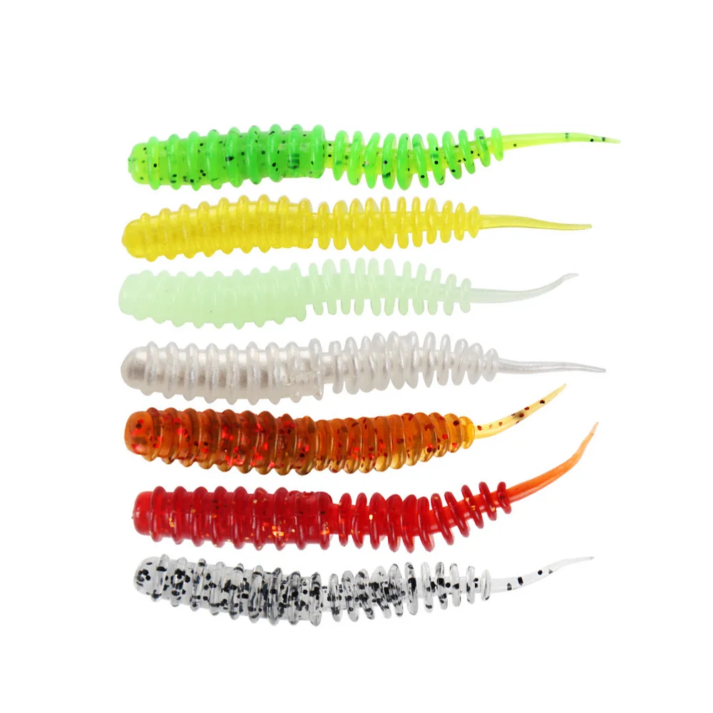 

10Pcs/lot Silicone Fishing 6cm 1.3g Soft Lures Spiral Tail shrimp odor Additive Artificial Rubber soft Bait Bass pesca Tackle