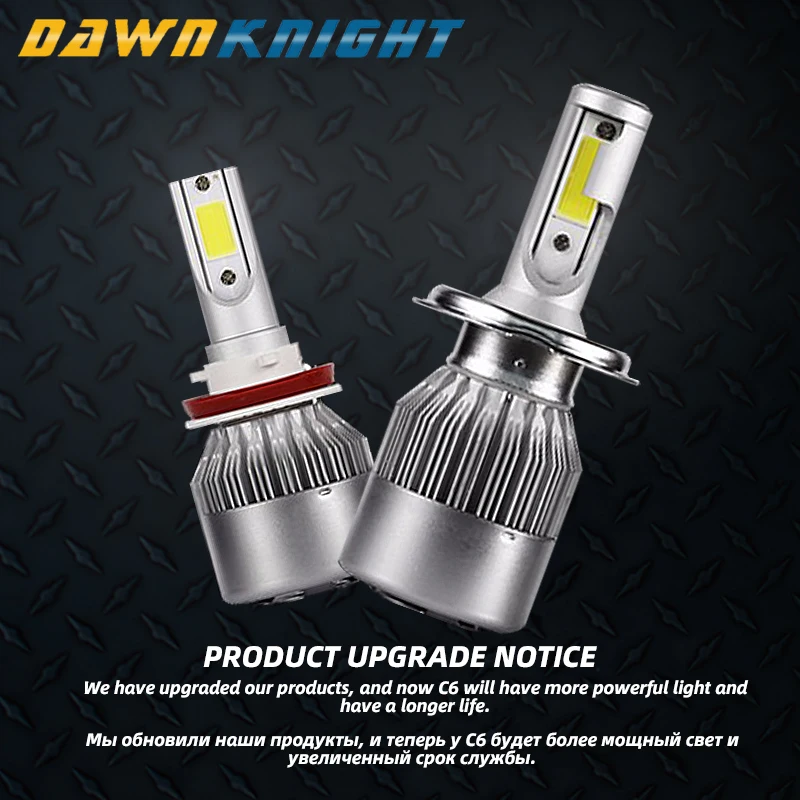 Dawnknight 2pcs H7 LED H4 9003 HB2 H1 H8 H9 H11 9005 HB3 9006 / HB4 C6 COB светодиодные лампы лампочки для авто