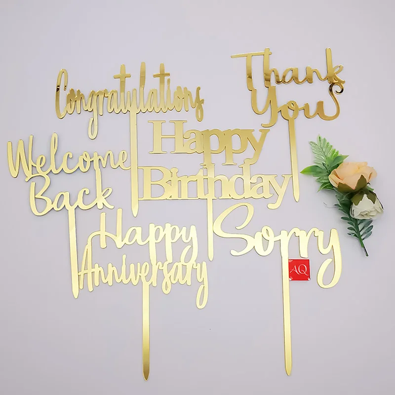 Acrylic Gold Cake Topper Birthday Anniversary Congratulation