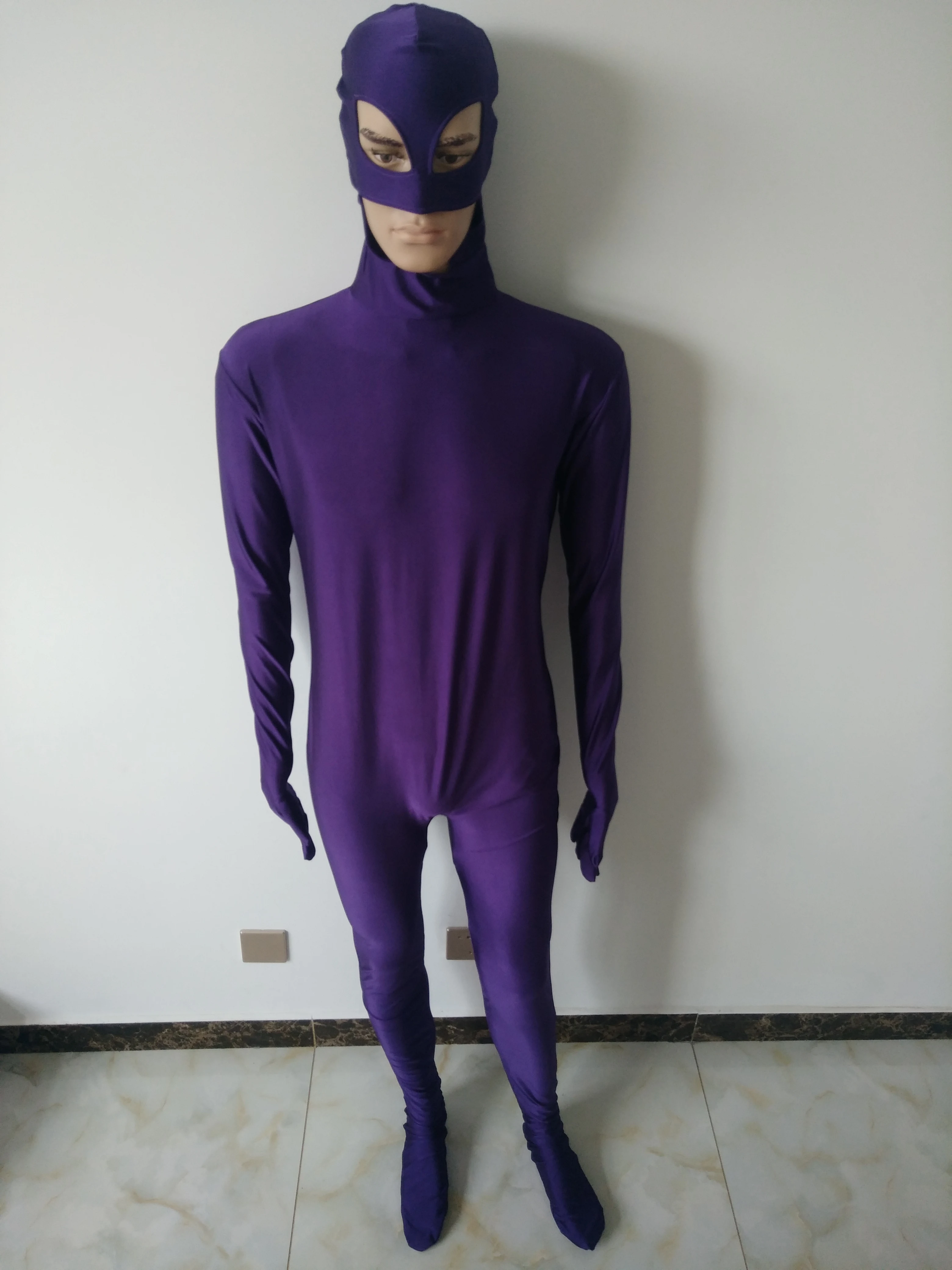 Мужской полный костюм из спандекса фиолетового цвета гимнастический унитард