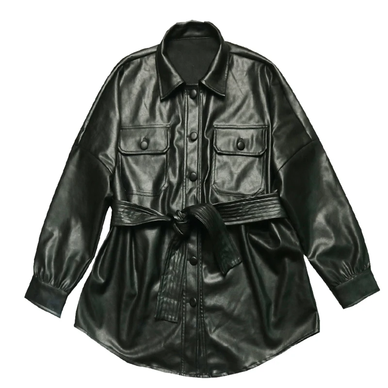 

High-Waist Korean-Style Handsome Women Coats Korean Tooling Motorcycle Jacket Vogue Solid Color Female Clothing With Belt