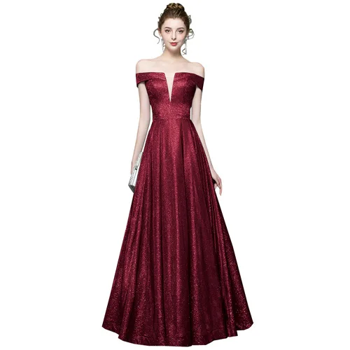 Модное шикарное блестящее вечернее платье Элегантное с открытыми плечами длина