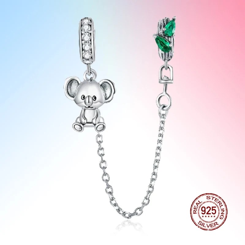 

Bijoux 925 Sterling Silver Koala Safety Chain Pendant Charms for Original Snake Bracelet Women DIY Jewelry Accessories