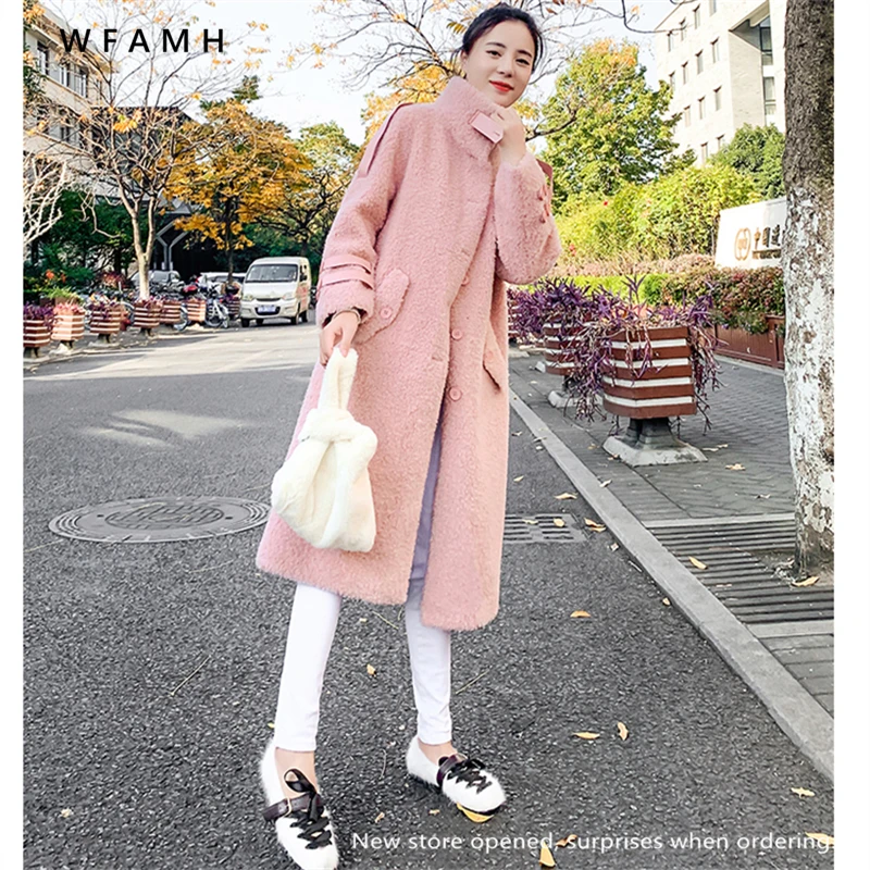 Pink Girl's Size Many Lamb Fur Coats In The Long Section Korean Version 2023 Winter New Over The Knee Thick Sheep Shearing