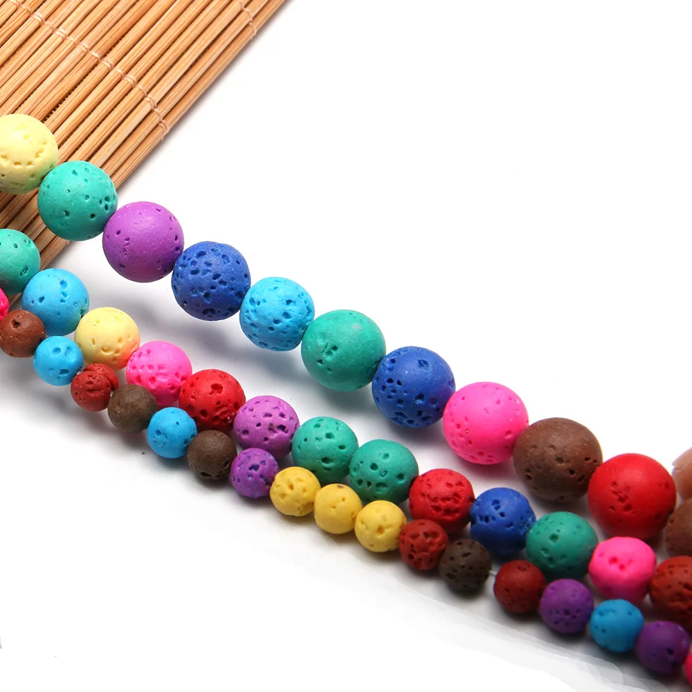 

New Colorful Volcanic rock Natural Stone Round Beads for Jewelry Making Necklace Accessories Gifts for Women Size 6 8 10mm