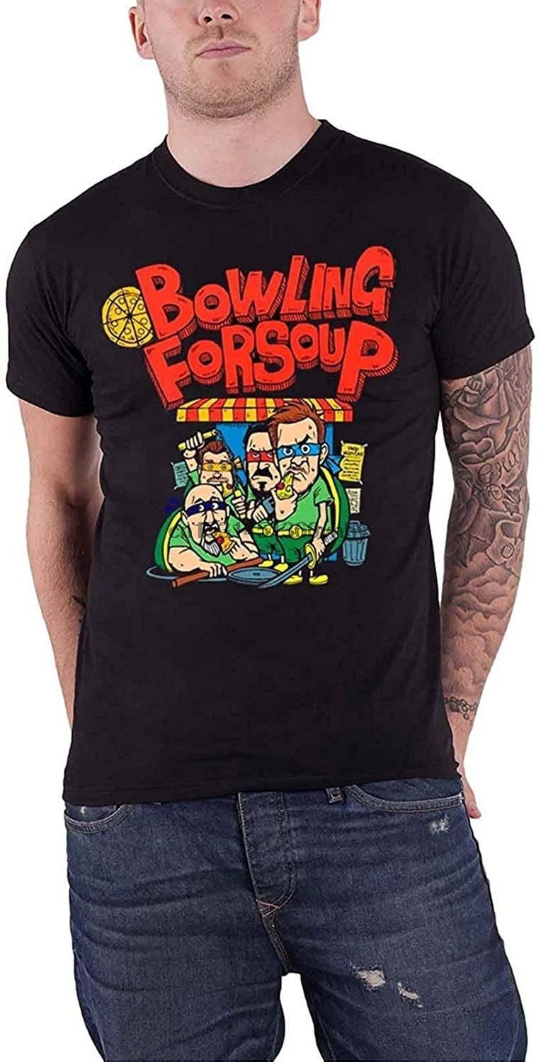 Мужская черная футболка в стиле боулинг для супа с логотипом черепашек |