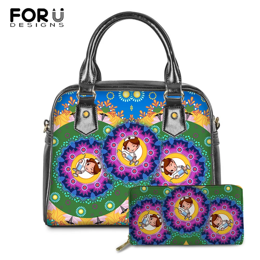 

FORUDESIGNS, милая повседневная женская сумка через плечо с мультяшным принтом медсестры, женская элегантная сумка-тоут через плечо, кошелек из и...