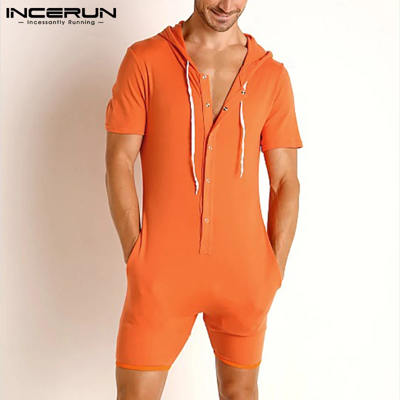 

Для мужчин Пижама, комбинезон с капюшоном, одежда для дома удобные прочные Цвет короткий рукав пуговица Свободные Комбинезоны 2021 Для мужчин...