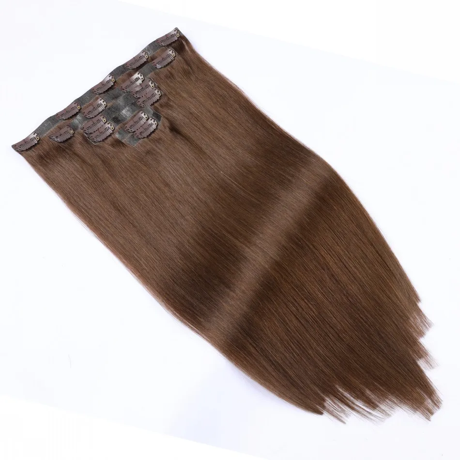 Deluxe Seamless Clip Ins Hair Extension 8 PCS Set 130-140Grams 18-20 Inches Black Brown Blonde Color