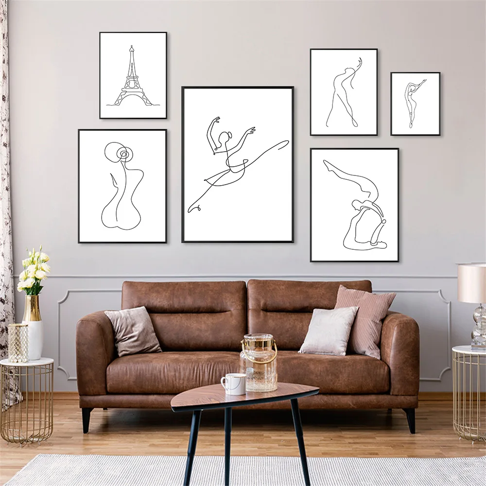 

Abstract Ballet Girls Line Drawing Wall Art PosterPainting Eiffel Tower Print Women Figure Canvas Minimalist Picture Home Decor