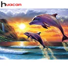 Алмазная 5D мозаика Huacan, Дельфин для рукоделия сделай сам, живопись, морская вышивка, подарок ручной работы