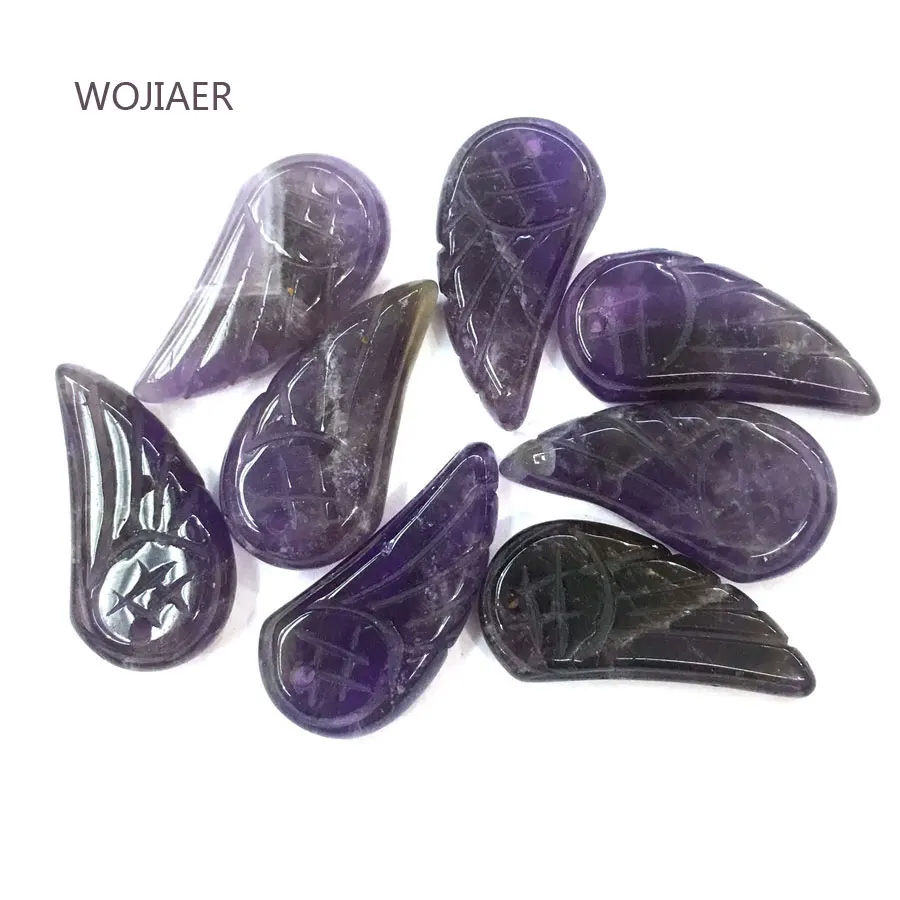 

WOJIAER Wholesale 12pcs/lot New Fashion Good Quality Natural Purple Crystal Angel Wing Pendants for Jewelry Making ZM1577
