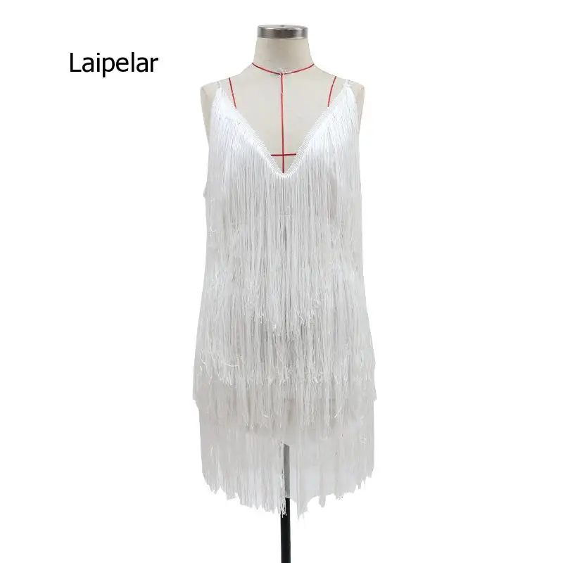 

2020 Europe and America New Sexy Tassel V Neck Slim Dress for Women Nightclub