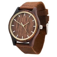 dropshipping logo premium gold hand unisex wooden wristwatches brown leather strap 100 natural ebony watch for men and women
