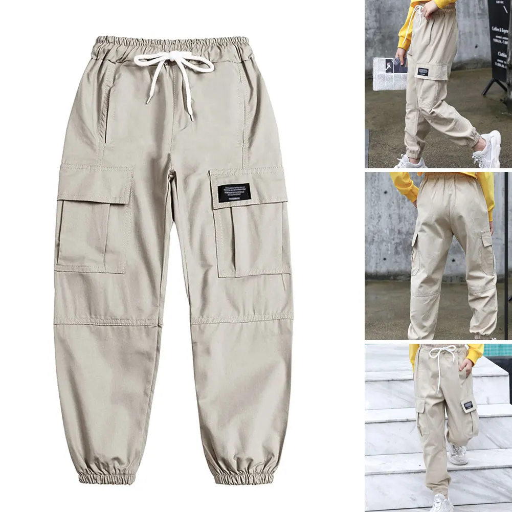 

Toddler Boys Girls Casual Pants Sweatpants Children Pocket Trousers Elastic Waist Tooling Casual Trousers Drawstring Sports 2021