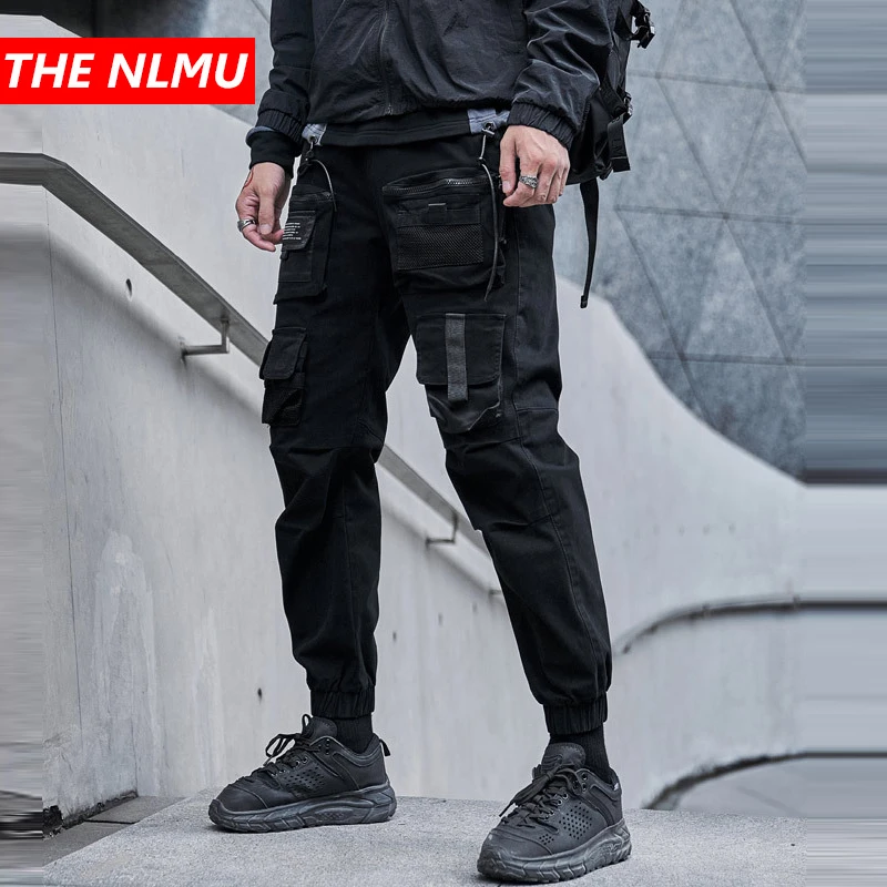 Мужские шаровары карго повседневные черные брюки в стиле хип хоп с эластичным