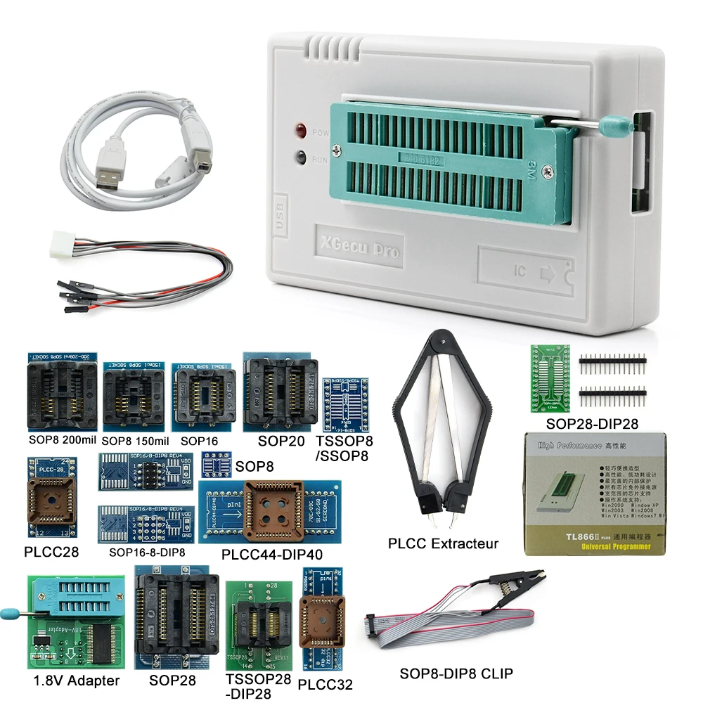 XGECU 100% оригинальный новый TL866II Plus Универсальный программатор Minipro + 17 адаптеров