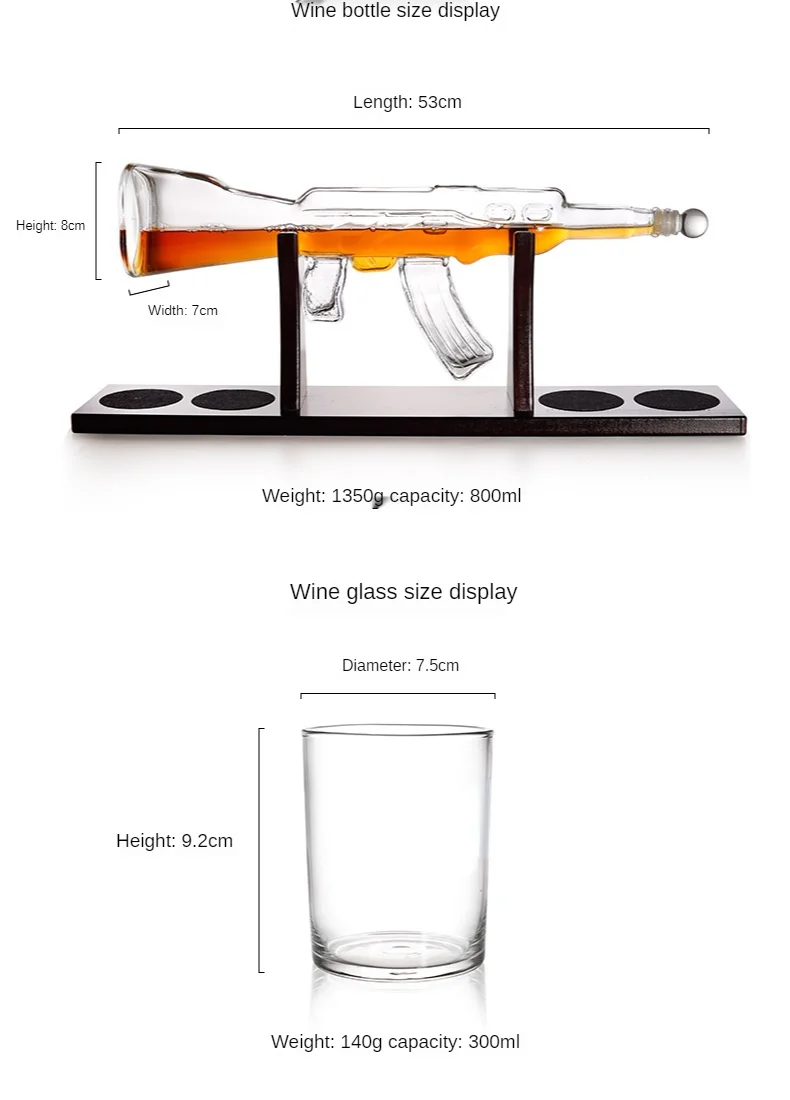 Высококачественный стеклянный графин AK47 для виски с держателем 800 мл | Дом и сад