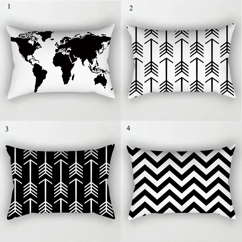 

Black White Geometric Cushion Cover Safety Friendly Home Decor Map Pillow Cover 30x50cm Case Smooth Pillowcase Soft Pillowslip