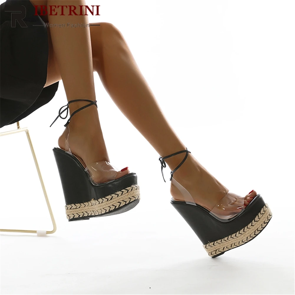 

Женские туфли с ремешком на щиколотке, прозрачные туфли на платформе с открытым носком, на танкетке, лето 2021